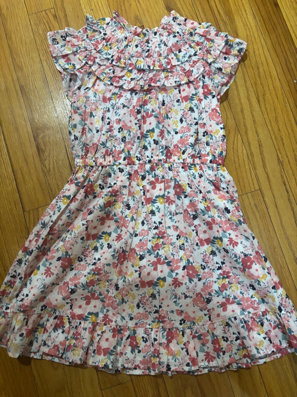 Girls' Pink Floral Ruffle Summer Dress